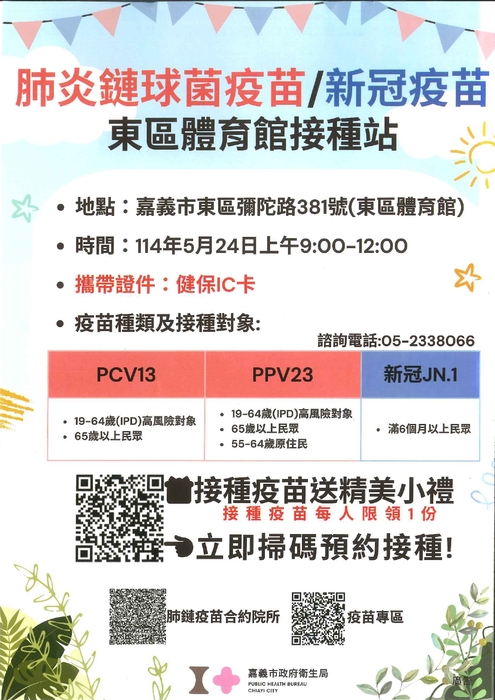 肺炎鏈球菌疫苗/新冠疫苗-東區體育館接種站